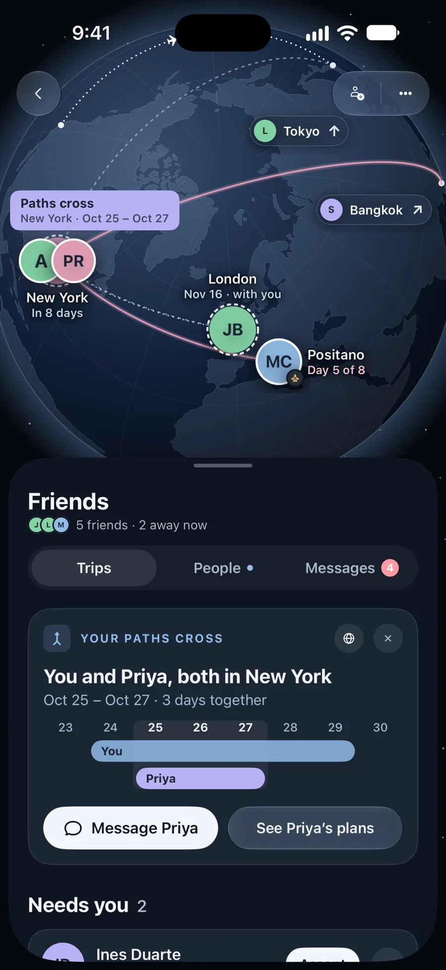 Seur’s Friends globe, showing where paths cross